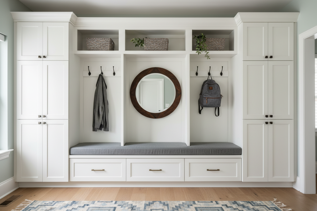 Built-In Mudroom Cabinets with Bench: Space-Saving Entryway Solutions ...